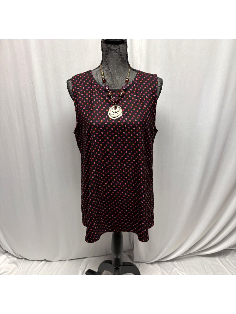 Eden Ruth Sleeveless Top Womens Sz XL Black Pink Red Polka Dots Office Layering